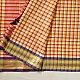 handloom pure cotton saree with vibrant pink orange yellow multicolor stripes contrast purple zari border and handcrafted navy tassels