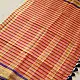 handloom pure cotton saree with vibrant pink orange yellow multicolor stripes contrast purple zari border and handcrafted navy tassels