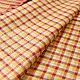 handloom pure cotton saree with vibrant pink orange yellow multicolor stripes contrast purple zari border and handcrafted navy tassels