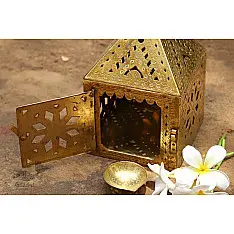 Ahar ✽ Brass ~ A Lamp with Diya (6.5" x 6.5 " x 7") -  3