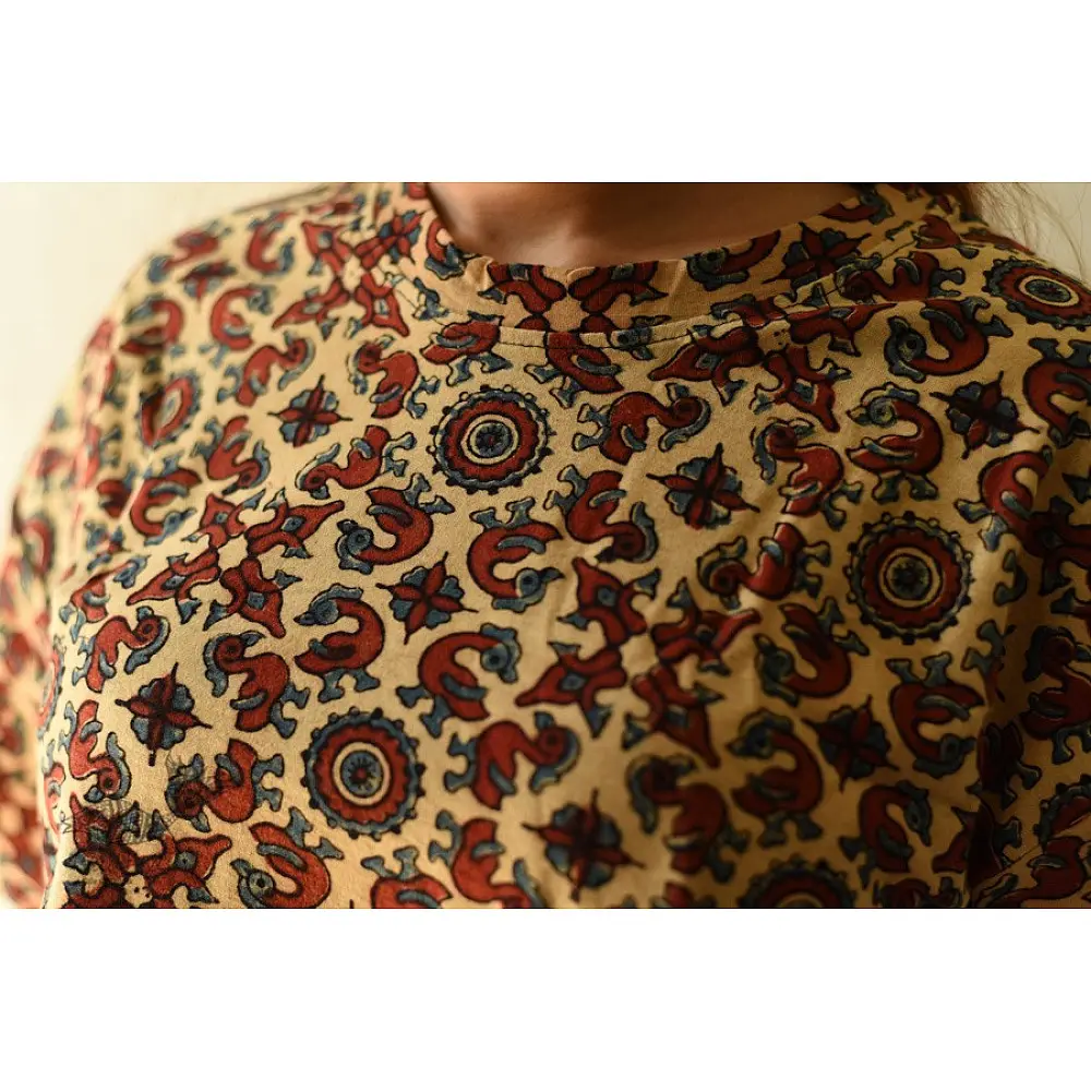 buy Beige ajrakh hand block printed Crop Top
