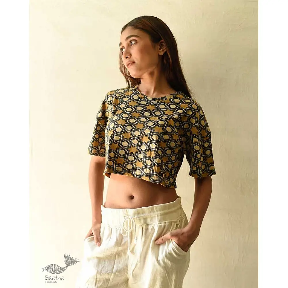 buy Natural Dyed Ajrakh Cotton Crop Top
