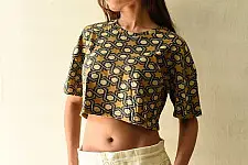 Hand Block Printed ✩ Natural Dyed Ajrakh Cotton Crop Top