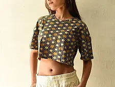 Hand Block Printed ✩ Natural Dyed Ajrakh Cotton Crop Top