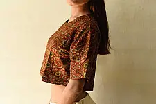 Hand Block Printed ✩ Natural Dyed Cotton Crop Top with Ajrakh Prints