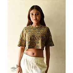 Hand Block Printed ✩ Yellow Cotton Crop Top - Vegetable Dyed Ajrakh Hand Printed Hand Block Printed ✩ Yellow Cotton Crop Top - Vegetable Dyed Ajrakh Hand Printed