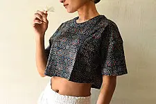 Hand Block Printed ✩ Vegetable Dyed Crop Top with Ajrakh Block Print