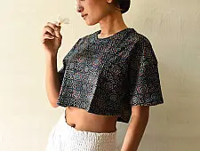 Hand Block Printed ✩ Vegetable Dyed Crop Top with Ajrakh Block Print
