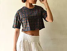 Hand Block Printed ✩ Ajrakh Block Printed Cotton Crop Top