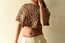 Hand Block Printed ✩ Vegetable Dyed - Beige Ajrakh Cotton Crop Top