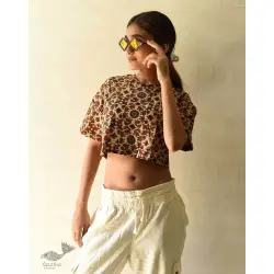 Hand Block Printed ✩ Vegetable Dyed - Beige Ajrakh Cotton Crop Top