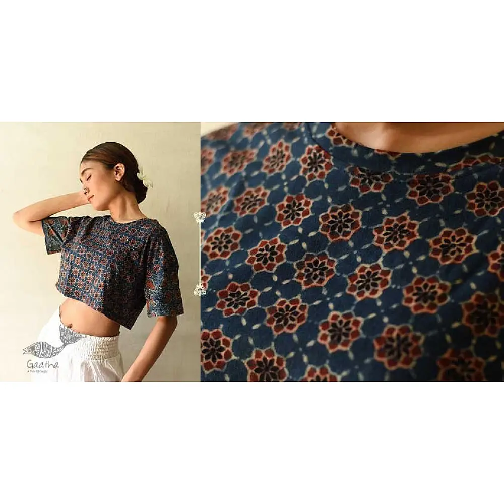 buy Ajrakh Block Printed Cotton Crop Top