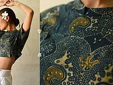 Hand Block Printed ✩ Vegetable Dyed - Ajrakh Cotton Blue Crop Top