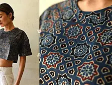 Hand Block Printed ✩ Vegetable Dyed Crop Top with Ajrakh Block Print