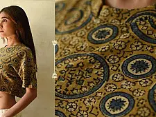 Hand Block Printed ✩ Yellow Cotton Crop Top - Vegetable Dyed Ajrakh Hand Printed