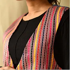 Mashru & Denim Jacket | Reversible Jacket - Multi Color Stripes