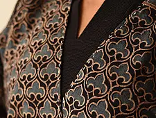Kimono | Denim & Ajrakh Reversible Cotton Jacket With Kantha Stich
