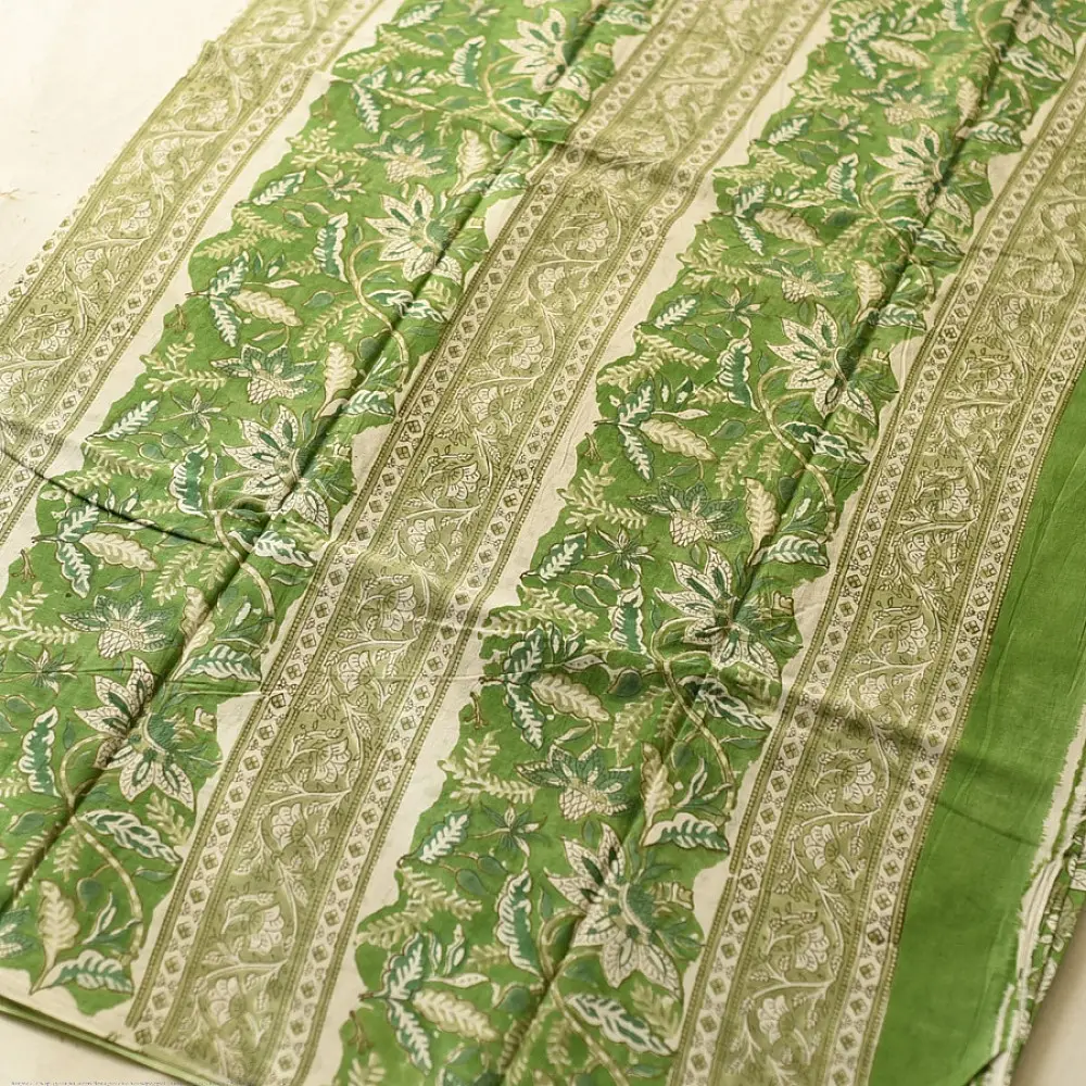 shop summer Special Bagru Printed Cotton Green Saree