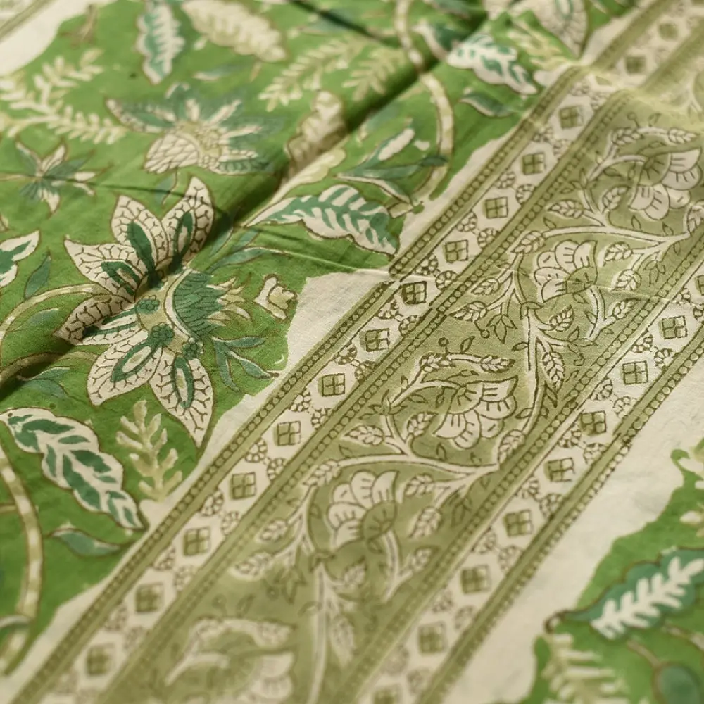 shop summer Special Bagru Printed Cotton Green Saree
