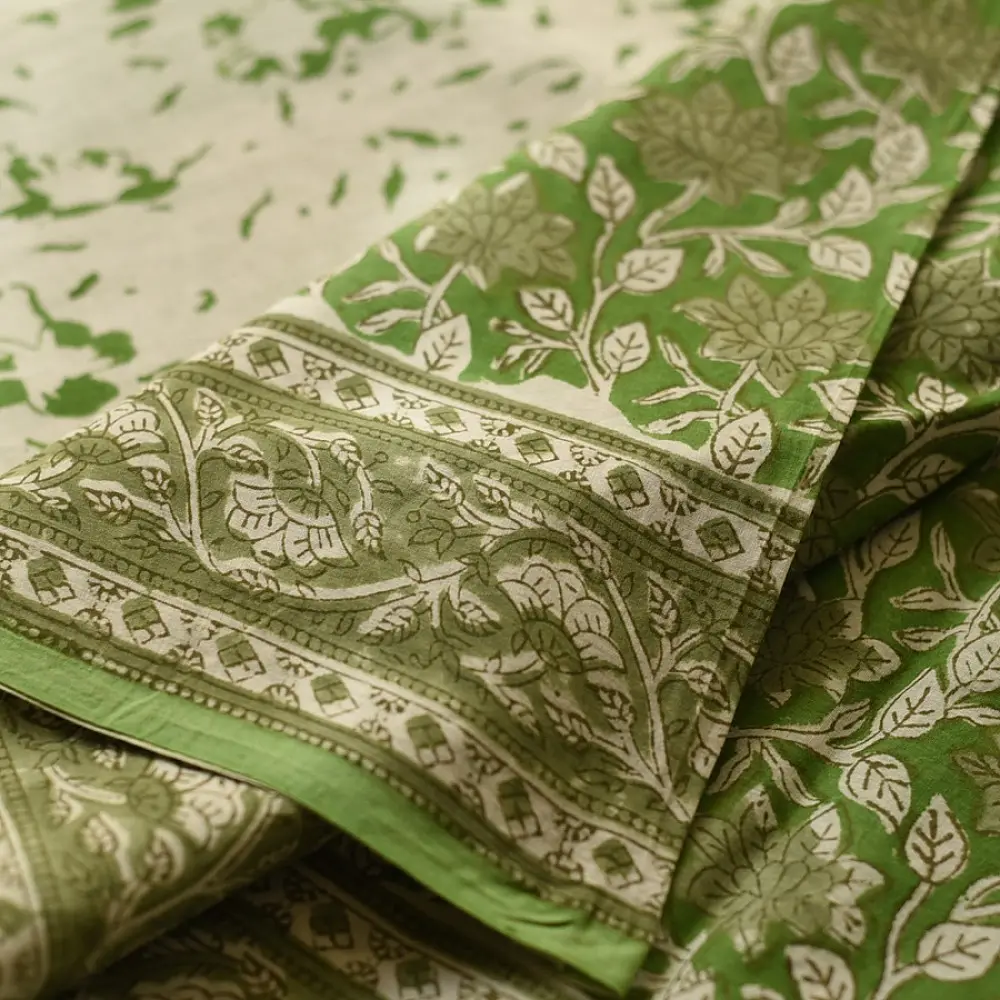 shop summer Special Bagru Printed Cotton Green Saree
