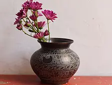 Antiquities from Khajuraho ~ Carving on Brass Lota / Kalash - Shiva