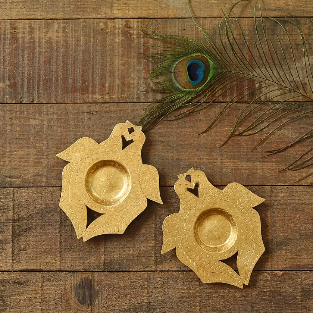 shop Brass Handmade Peacock T-Light Holder - (Set of Two)