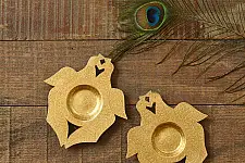 Ahar ~ Brass Handmade Peacock T-Light Holder - (Set of Two)