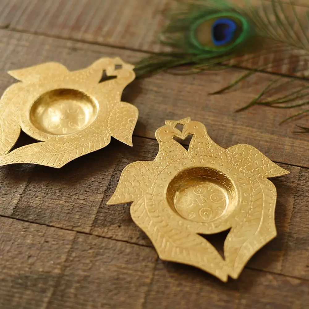shop Brass Handmade Peacock T-Light Holder - (Set of Two)