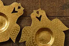Ahar ~ Brass Handmade Peacock T-Light Holder - (Set of Two)