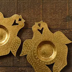 Ahar ~ Brass Handmade Peacock T-Light Holder - (Set of Two)