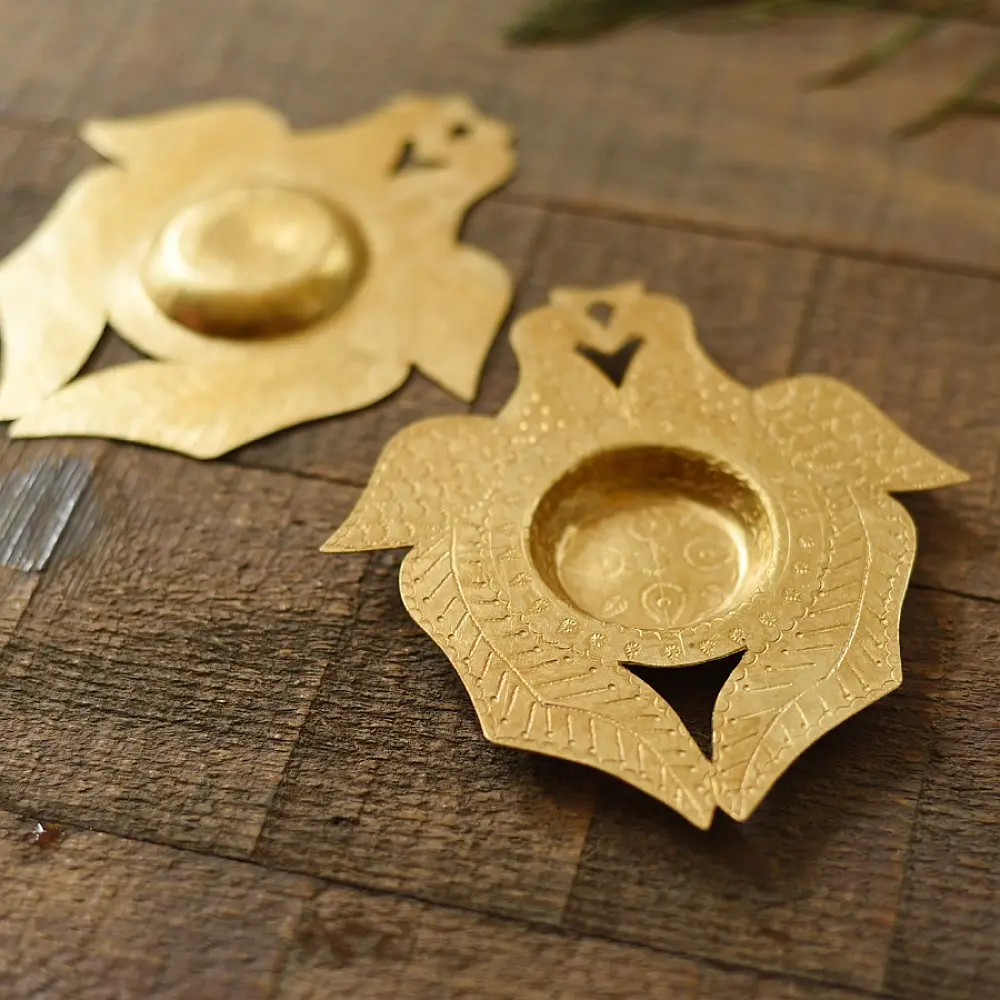 shop Brass Handmade Peacock T-Light Holder - (Set of Two)