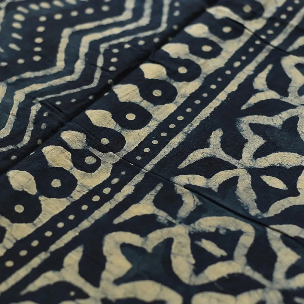 Exclusive Block Printed Dabu ~ Indigo Pure Cotton Saree