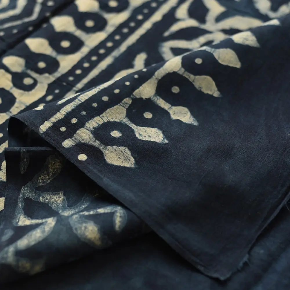Exclusive Block Printed Dabu ~ Indigo Pure Cotton Saree