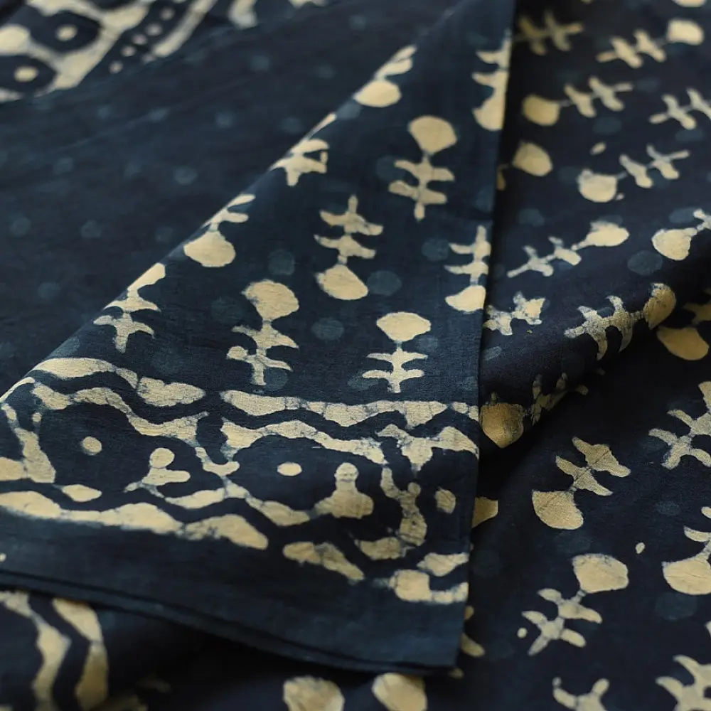 Exclusive Block Printed Dabu ~ Indigo Pure Cotton Saree