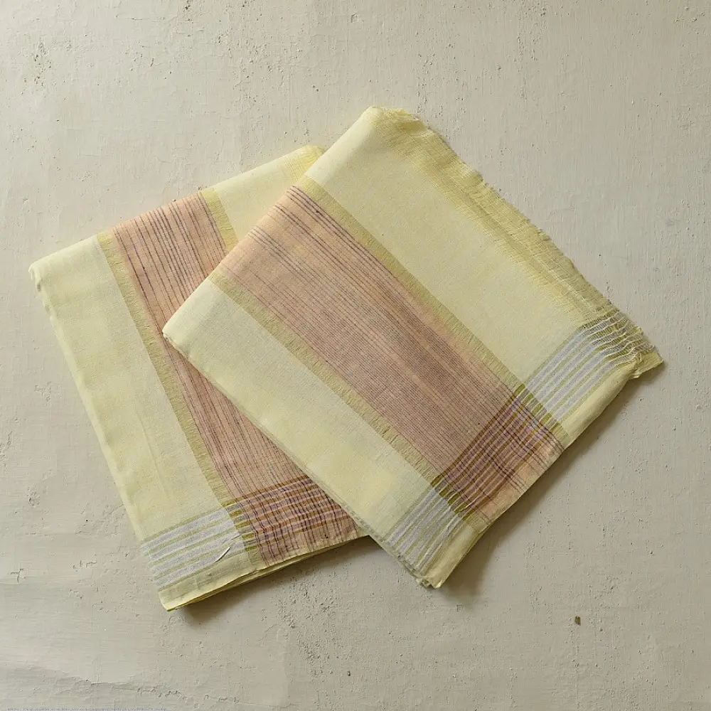 shop Handloom Cotton x Cotton Dhoti Khes - Silver Border