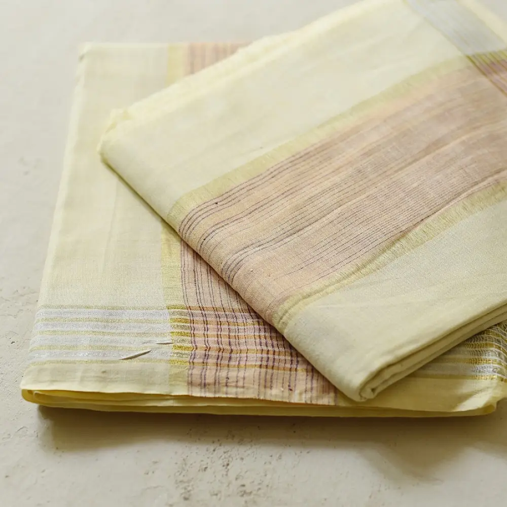 shop Handloom Cotton x Cotton Dhoti Khes - Silver Border