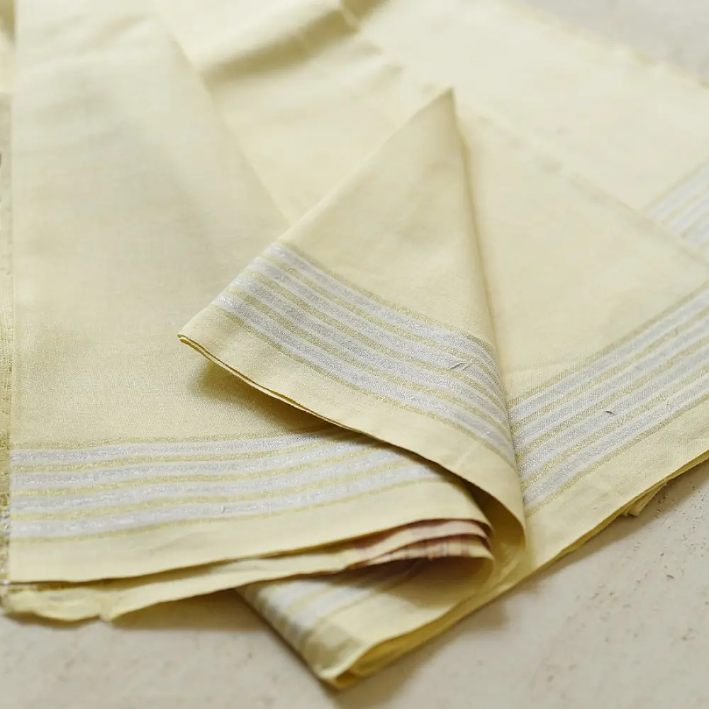shop Handloom Cotton x Cotton Dhoti Khes - Silver Border