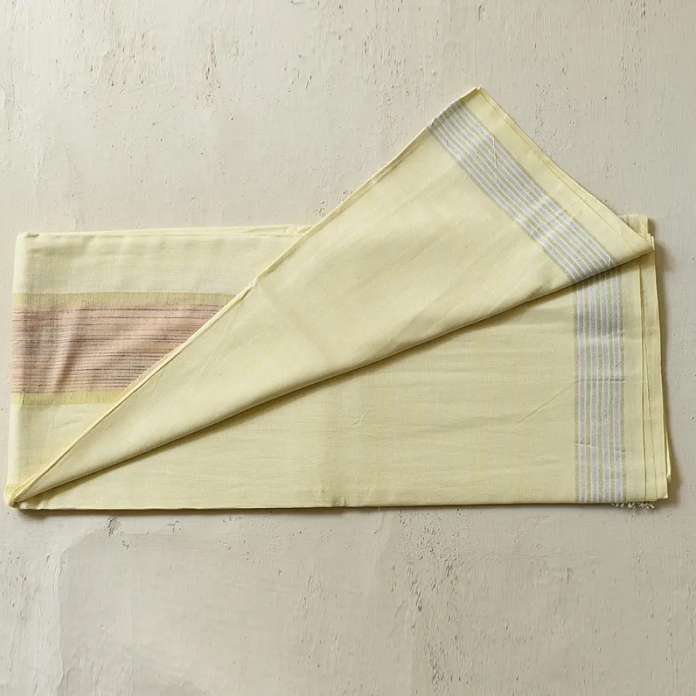 shop Handloom Cotton x Cotton Dhoti Khes - Silver Border