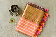 	कमला | Handloom Cotton Saree | Checks . Big Zari Border