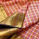 handloom pure cotton saree with peach and orange sunset striped pattern woven gold zari border and handcrafted pink and orange tassels