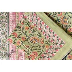 Landscapes Under My Roof ✿ Sanganeri Hand block Printed Double Bedsheet  with Pillow Covers- Light Green