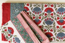 Landscapes Under My Roof ✿ Sanganeri Hand block Printed Double Bedsheet  with Pillow Covers- Red Flowers