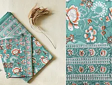 Landscapes Under My Roof ✿ Sanganeri Hand block Printed Double Bedsheet  with Pillow Covers- Green