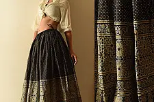 Flowers in a River | Ajrakh Prints with Natural Dye - Carbon Black Long Skirt