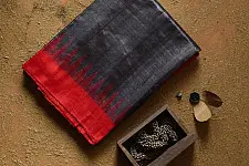 Kamakshi | Pure Tussar Silk Saree - Black With Red Border