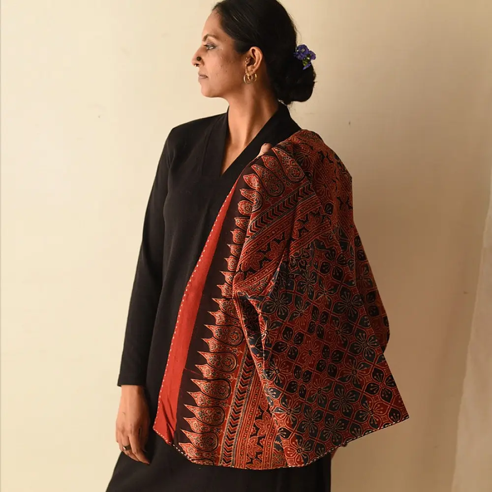 shop Ajrakh Block Printed And Denim Reversible Jacket 