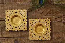 Ahar ~ Brass Handmade Square T-Light Holder (Set of Two)