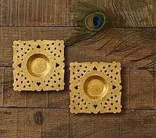 Ahar ~ Brass Handmade Square T-Light Holder (Set of Two)