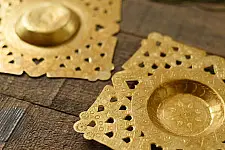 Ahar ~ Brass Handmade Square T-Light Holder (Set of Two)