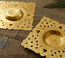 Ahar ~ Brass Handmade Square T-Light Holder (Set of Two)